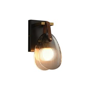 Elegant Horizontal Wall Sconce - Textured Glass + Brass Swing Arm Design