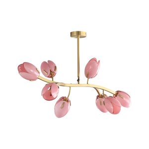 Gold Branch Chandelier with White Tulip Shades, Modern Dining Room Light Fixture