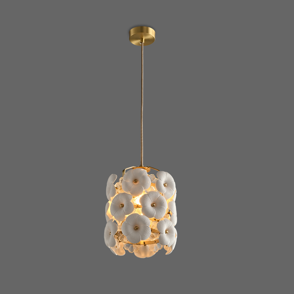 Handcrafted Camellia Ceramic Pendant Light in Brushed Brass 2 Handcrafted Camellia Ceramic Pendant Light in Brushed Brass - Image 2