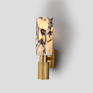 Natural Veining Cream Onyx Sconce - LED Wall Light with Brass Finish