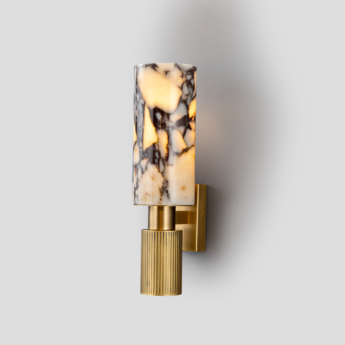 Natural Veining Cream Onyx Sconce - LED Wall Light with Brass Finish 1 Natural Veining Cream Onyx Sconce - LED Wall Light with Brass Finish