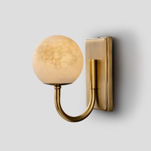 Warm Glow Alabaster Wall Light - Vintage Brass Sconce for Bedroom, Living Room