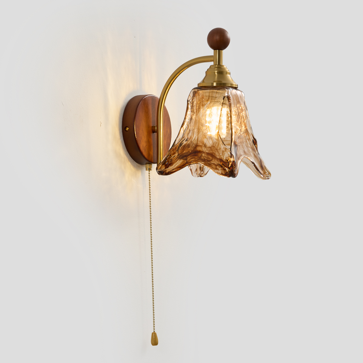 Elegant Walnut Handmade Glass Wall Lamp with Warm LED Light 1 Elegant Walnut Handmade Glass Wall Lamp with Warm LED Light