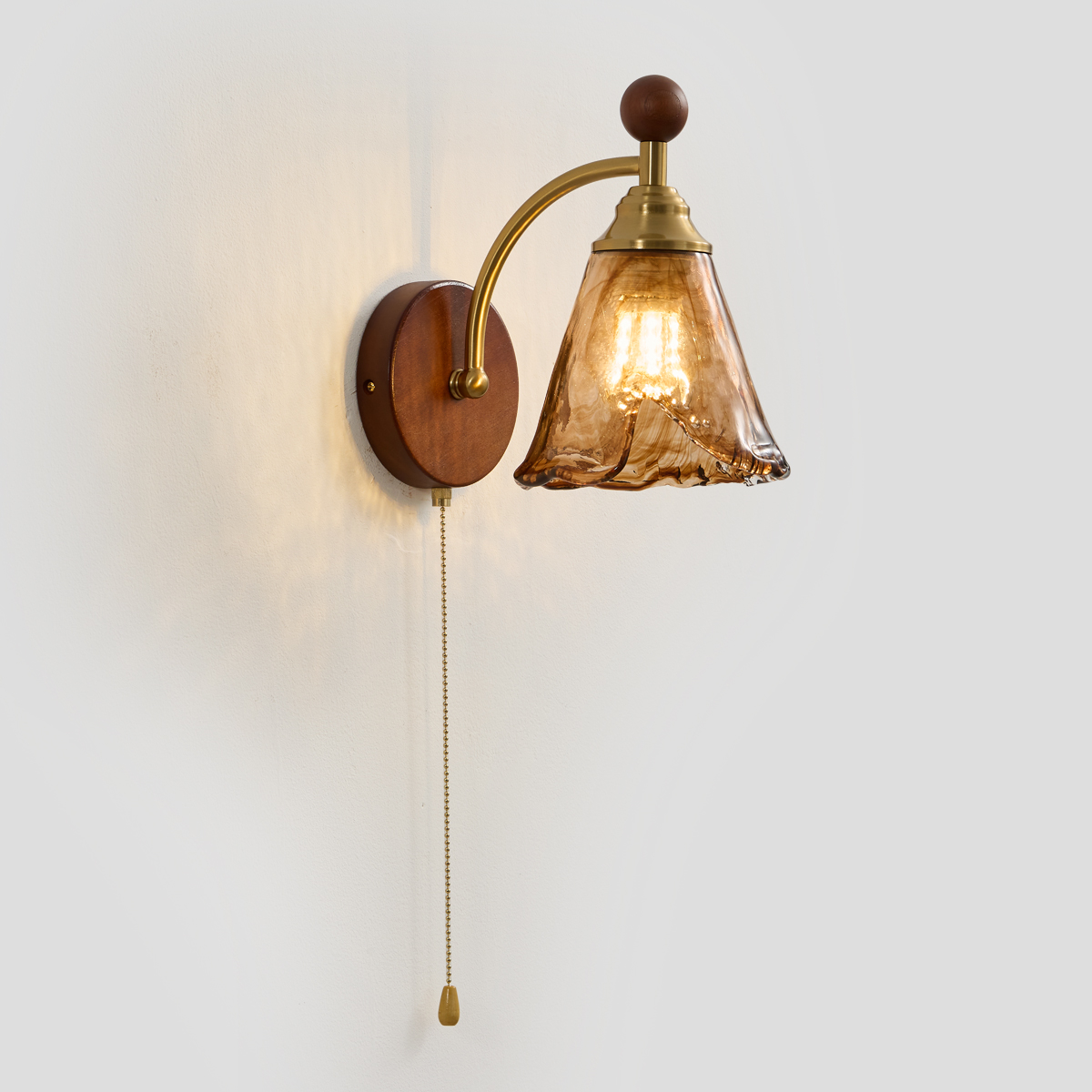 Elegant Walnut Handmade Glass Wall Lamp with Warm LED Light 3 Elegant Walnut Handmade Glass Wall Lamp with Warm LED Light - Image 3