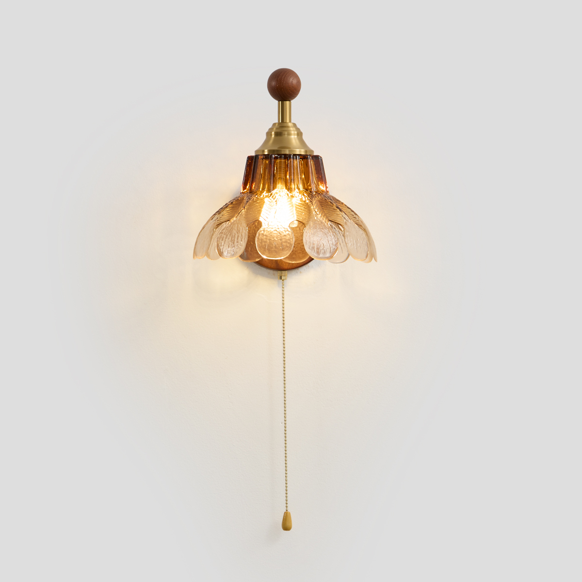 Vintage Wood & Glass Leaf Wall Sconce with Pull Chain 2 Vintage Wood & Glass Leaf Wall Sconce with Pull Chain - Image 2