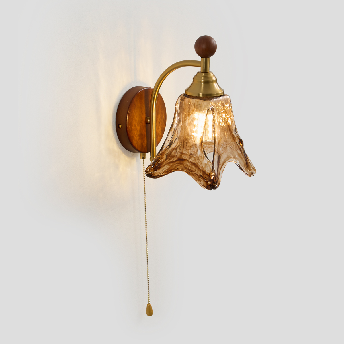 Elegant Walnut Handmade Glass Wall Lamp with Warm LED Light 2 Elegant Walnut Handmade Glass Wall Lamp with Warm LED Light - Image 2