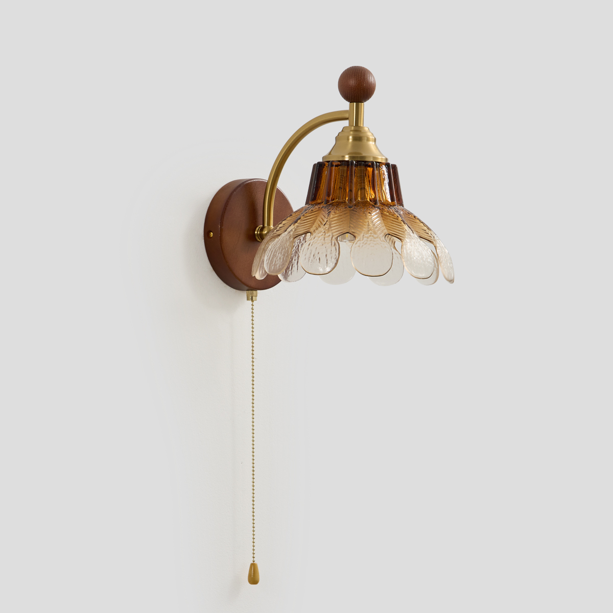 Vintage Wood & Glass Leaf Wall Sconce with Pull Chain 4 Vintage Wood & Glass Leaf Wall Sconce with Pull Chain - Image 4