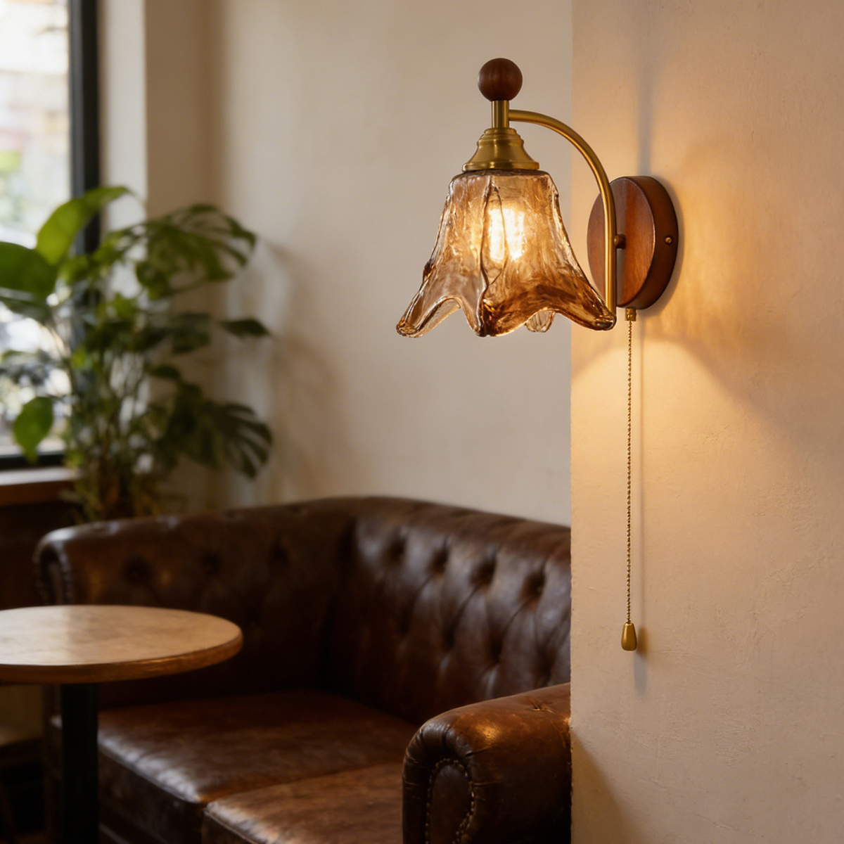 Elegant Walnut Handmade Glass Wall Lamp with Warm LED Light 5 Elegant Walnut Handmade Glass Wall Lamp with Warm LED Light - Image 5