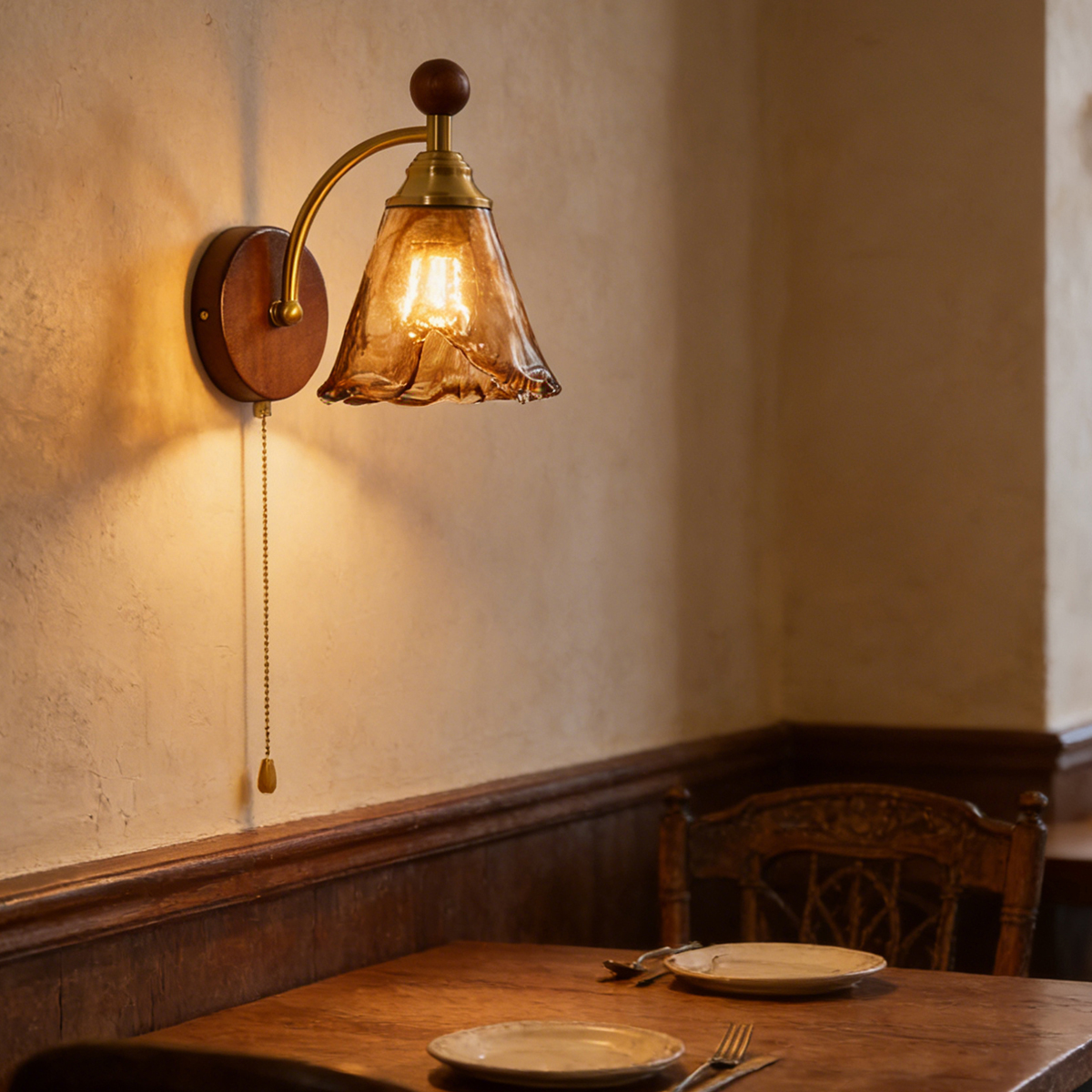 Elegant Walnut Handmade Glass Wall Lamp with Warm LED Light 7 Elegant Walnut Handmade Glass Wall Lamp with Warm LED Light - Image 7