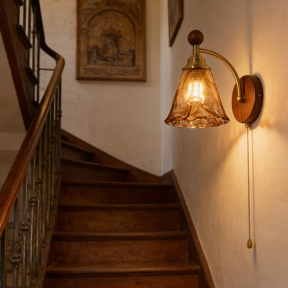 Elegant Walnut Handmade Glass Wall Lamp with Warm LED Light 8 Elegant Walnut Handmade Glass Wall Lamp with Warm LED Light - Image 8