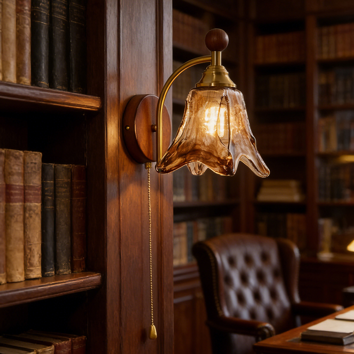 Elegant Walnut Handmade Glass Wall Lamp with Warm LED Light 6 Elegant Walnut Handmade Glass Wall Lamp with Warm LED Light - Image 6