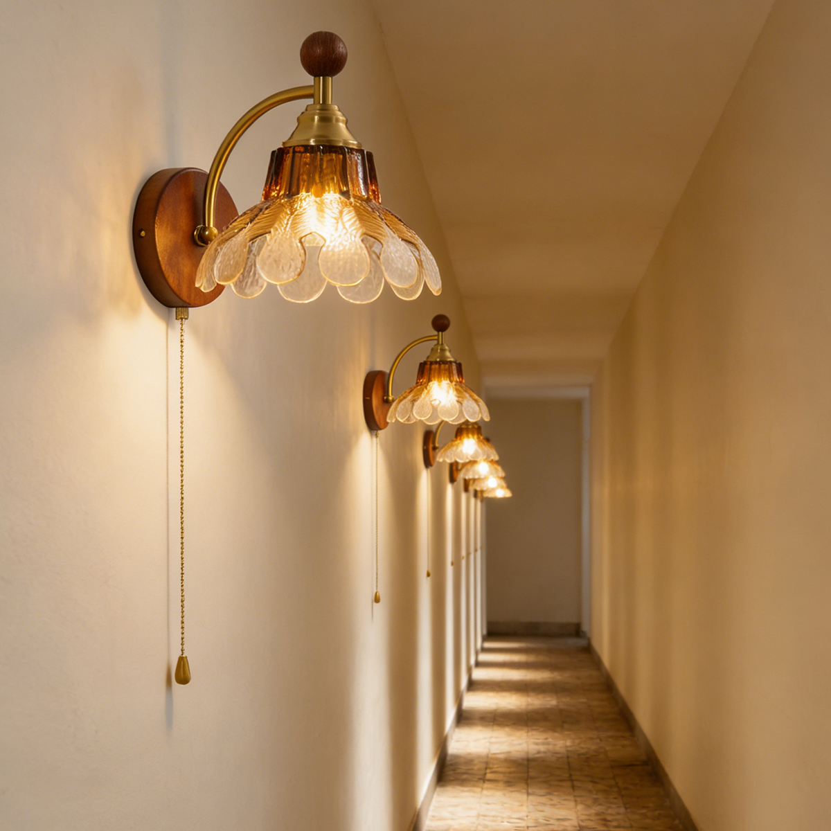 Vintage Wood & Glass Leaf Wall Sconce with Pull Chain 8 Vintage Wood & Glass Leaf Wall Sconce with Pull Chain - Image 8