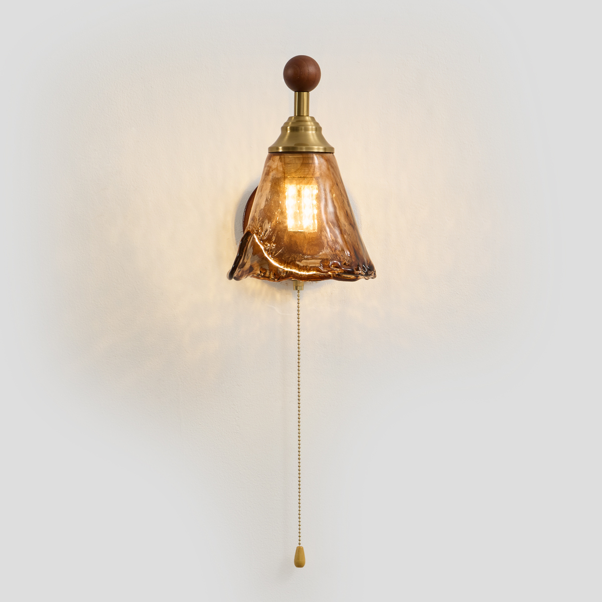 Elegant Walnut Handmade Glass Wall Lamp with Warm LED Light 4 Elegant Walnut Handmade Glass Wall Lamp with Warm LED Light - Image 4