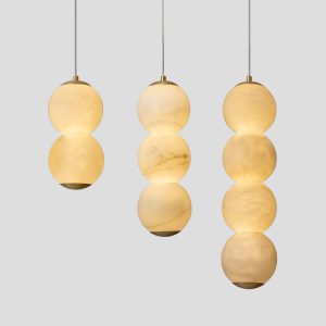 Warm Glow 2-4 Tier Alabaster Sphere Pendant | Cozy Ambiance Chandelier for Living Room & Bedroom Decor