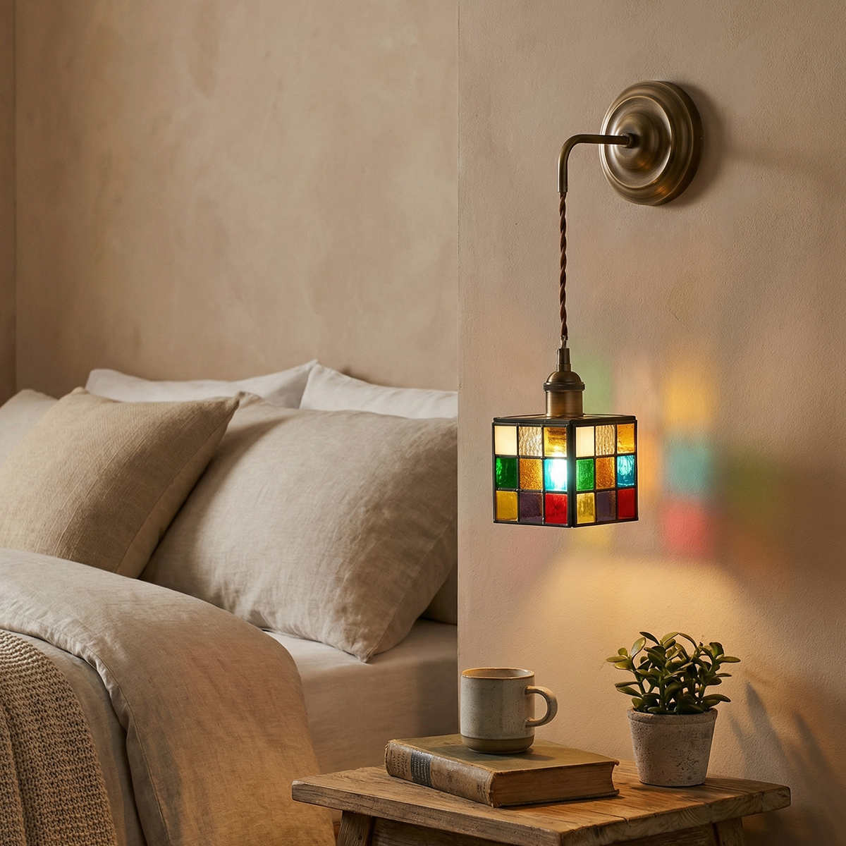 Small Square Colorful Glass Sconce 8 Colorful mosaic glass wall lamp perfect for bedside lighting or bathroom vanity.
