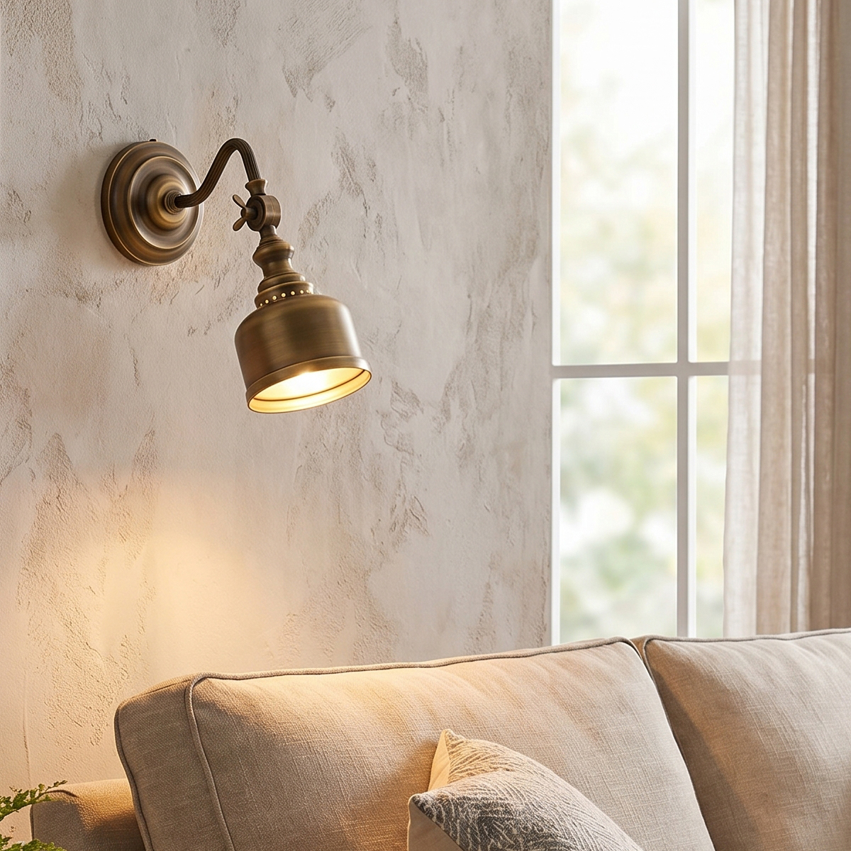 Mid-century Modern Brass Sconce 4 Elegant curved arm mid-century modern brass wall sconce in brushed finish, ideal for gallery or bedside lighting.