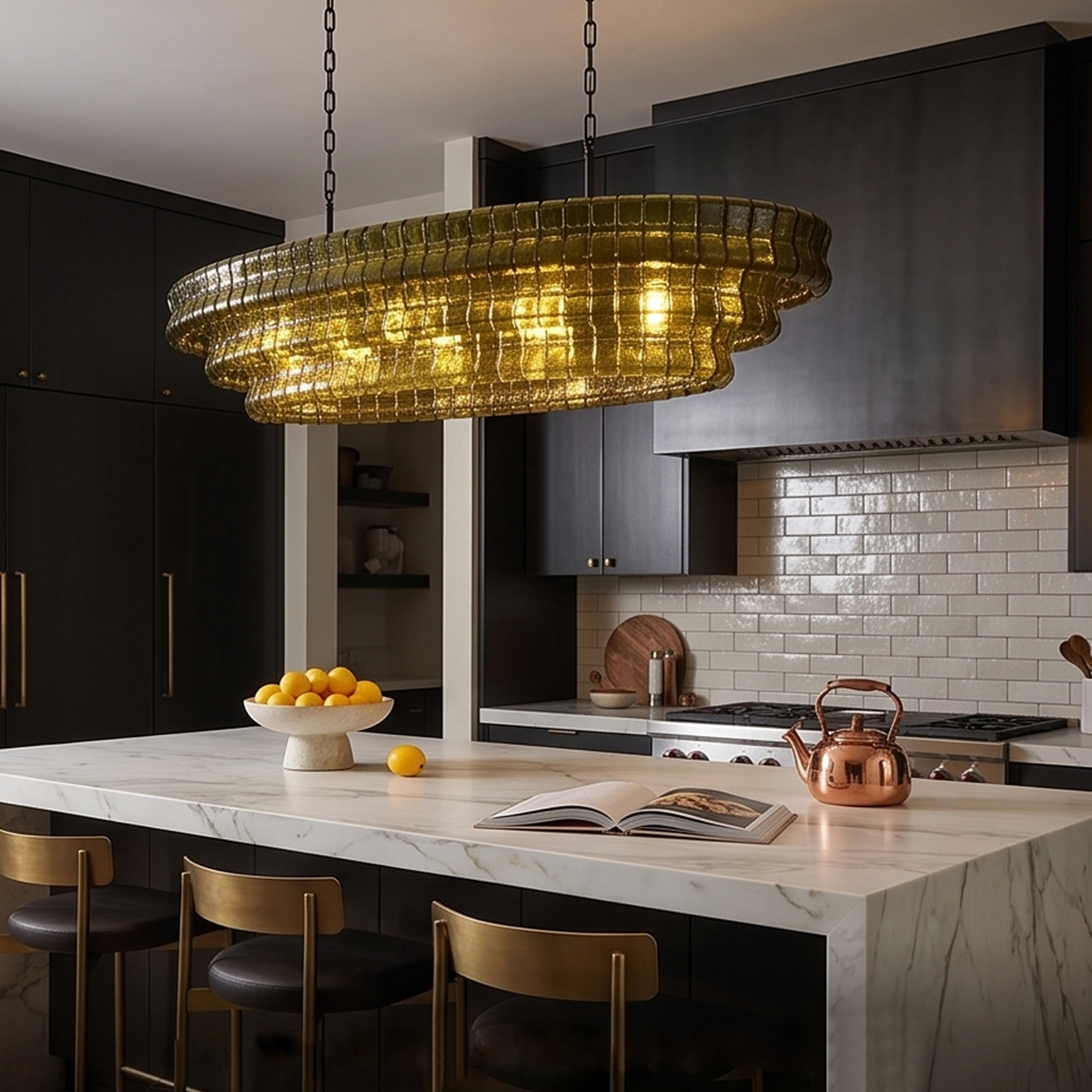 Tiered Olive Green Glass Pendant Light 3 Dining room interior featuring an elegant tiered green glass chandelier as a focal point.