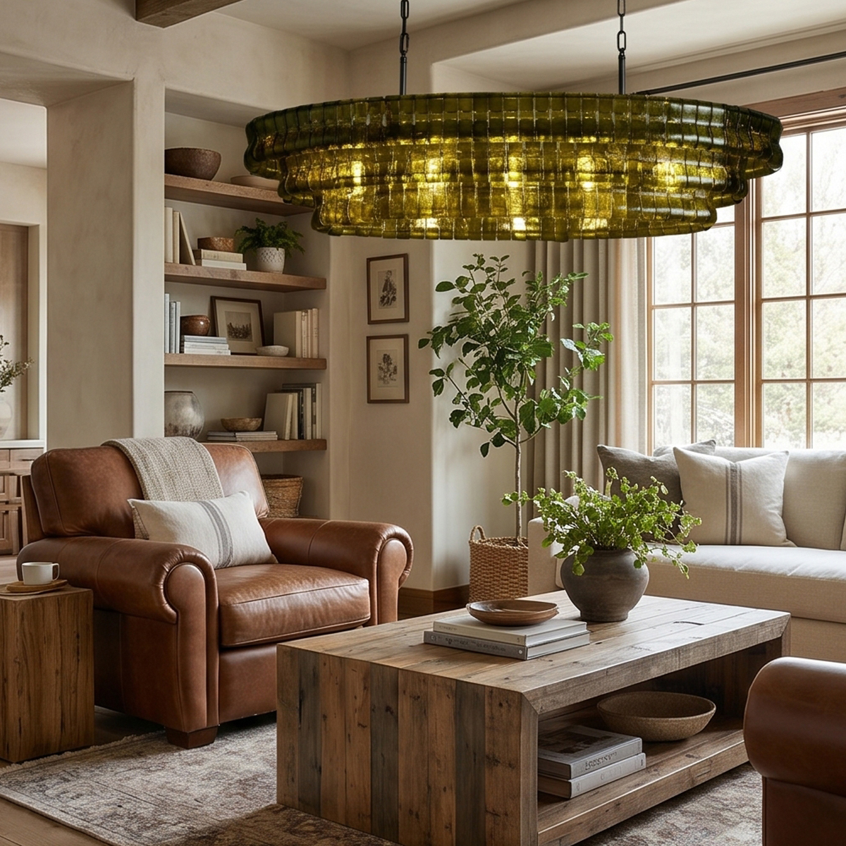 Tiered Olive Green Glass Pendant Light 5 Dining room interior featuring an elegant tiered green glass chandelier as a focal point.