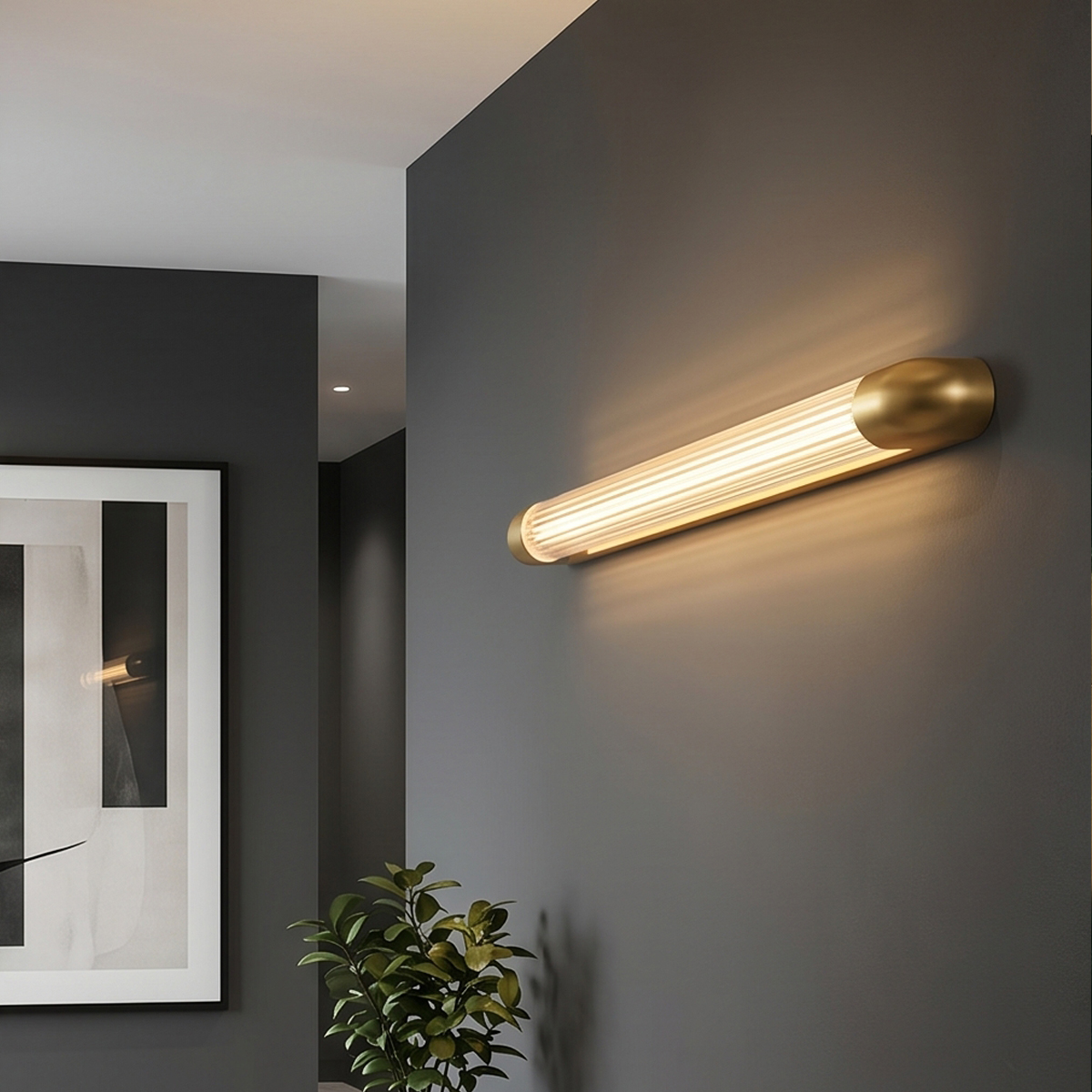Modern Linear LED Wall Sconce 8 Acrylic linear wall lamp installed at bedroom bedside as a reading light.