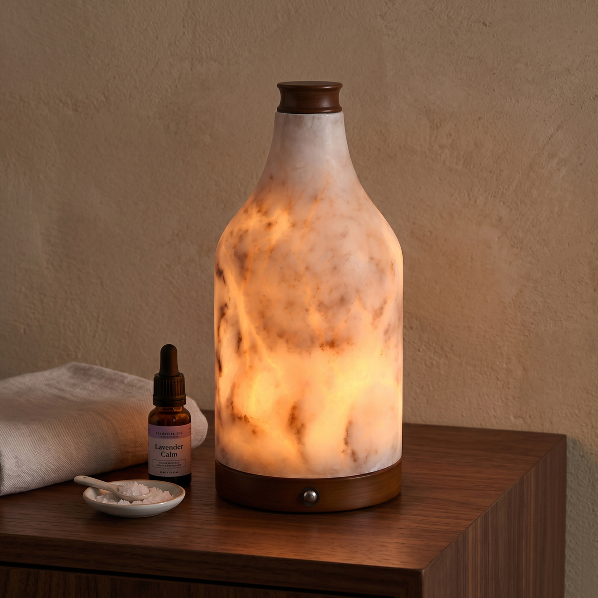 Natural Alabaster Stone Table Lamps 6 Luxury 2-light decorative lamp illuminating a modern entryway console table.