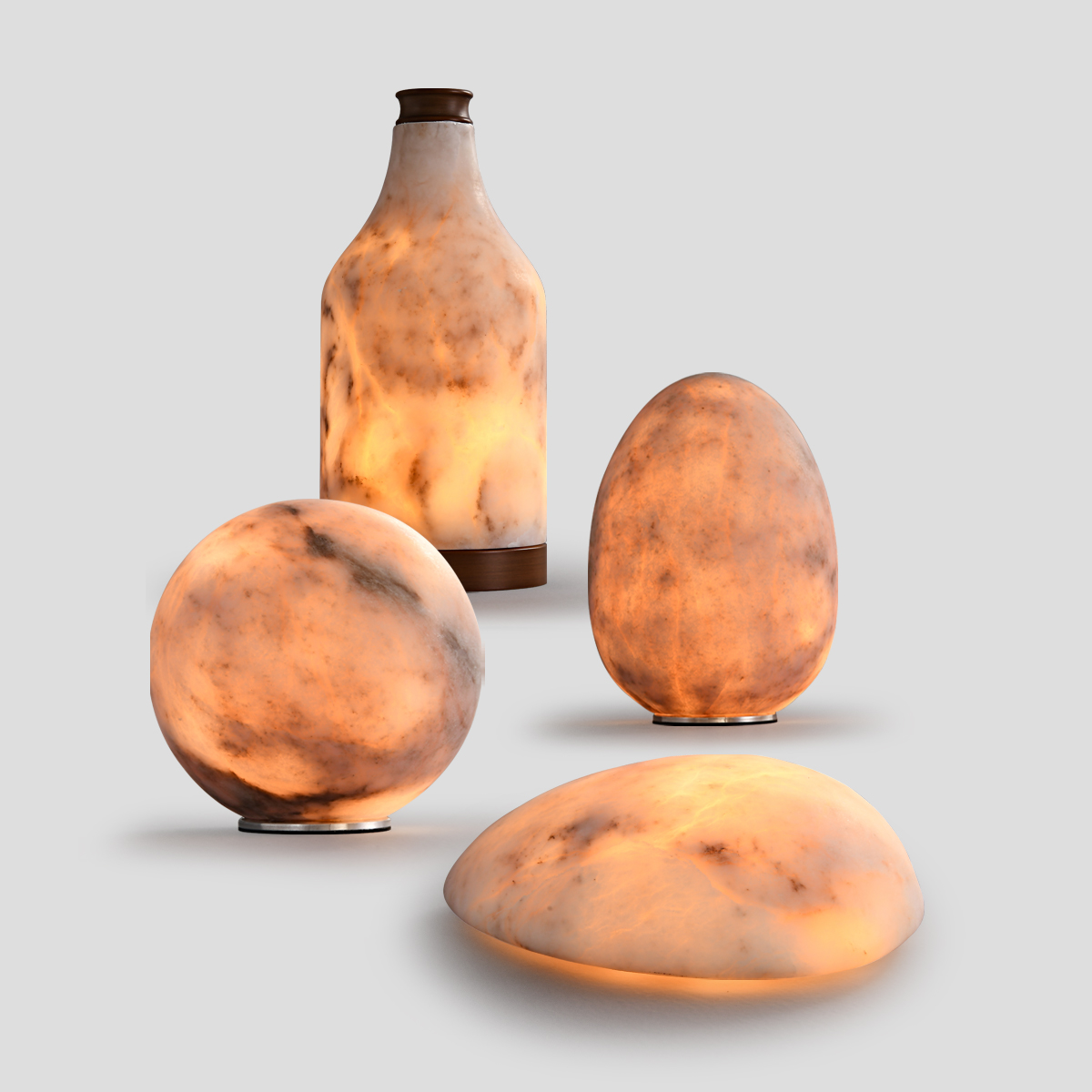 Natural Alabaster Stone Table Lamps 1 Modern 2-light table lamp with sleek gold accent and glass globes, main product view.