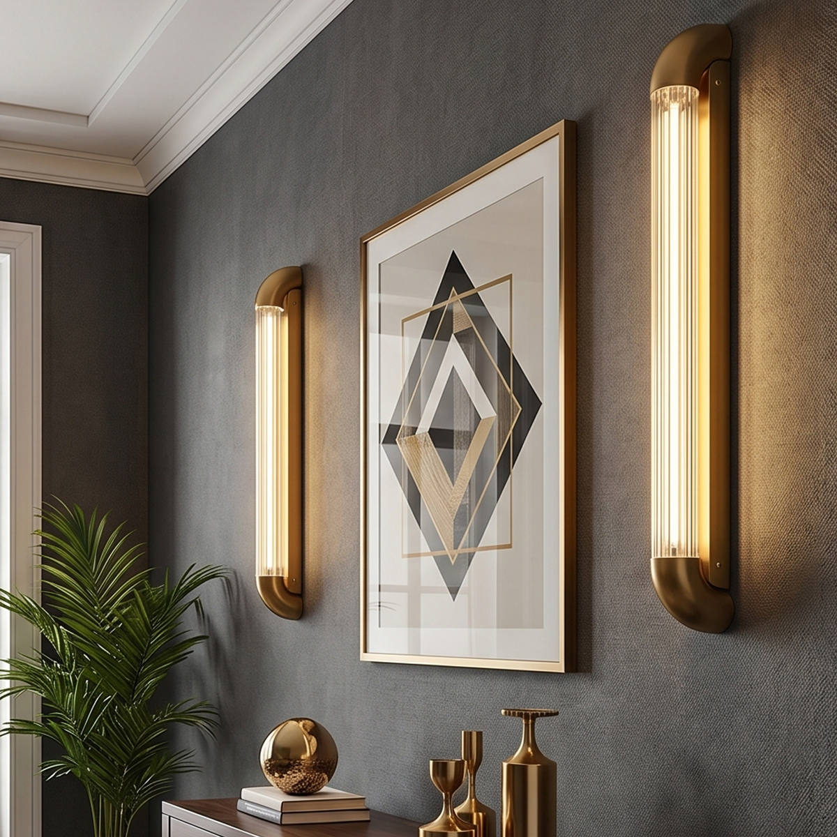 Modern Linear LED Wall Sconce 2 Modern linear LED wall sconce lighting fixture for living room ambiance.
