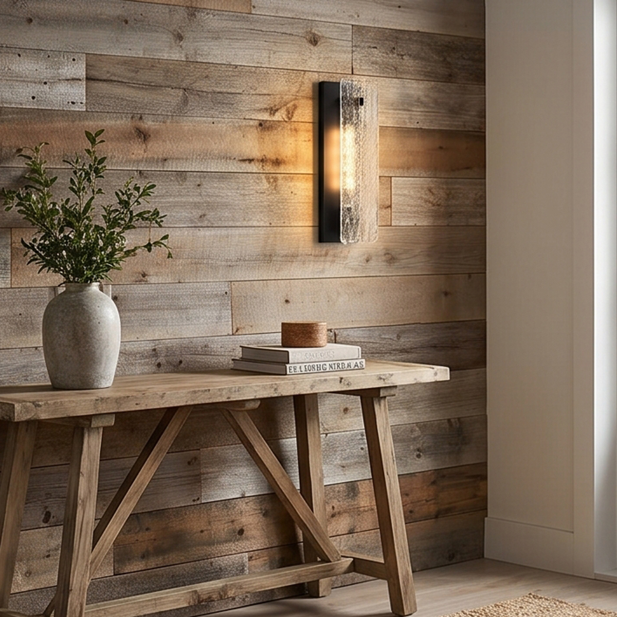 Modern Wall Sconce Lighting 5 Modern wall sconce lighting fixture mounted on an elegant entryway wall.