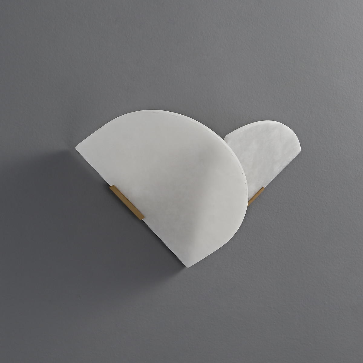 Modern Alabaster Wall Sconce 5 Unlit view of the overlapping geometric semi-circle alabaster stone wall sconce showcasing natural veins.