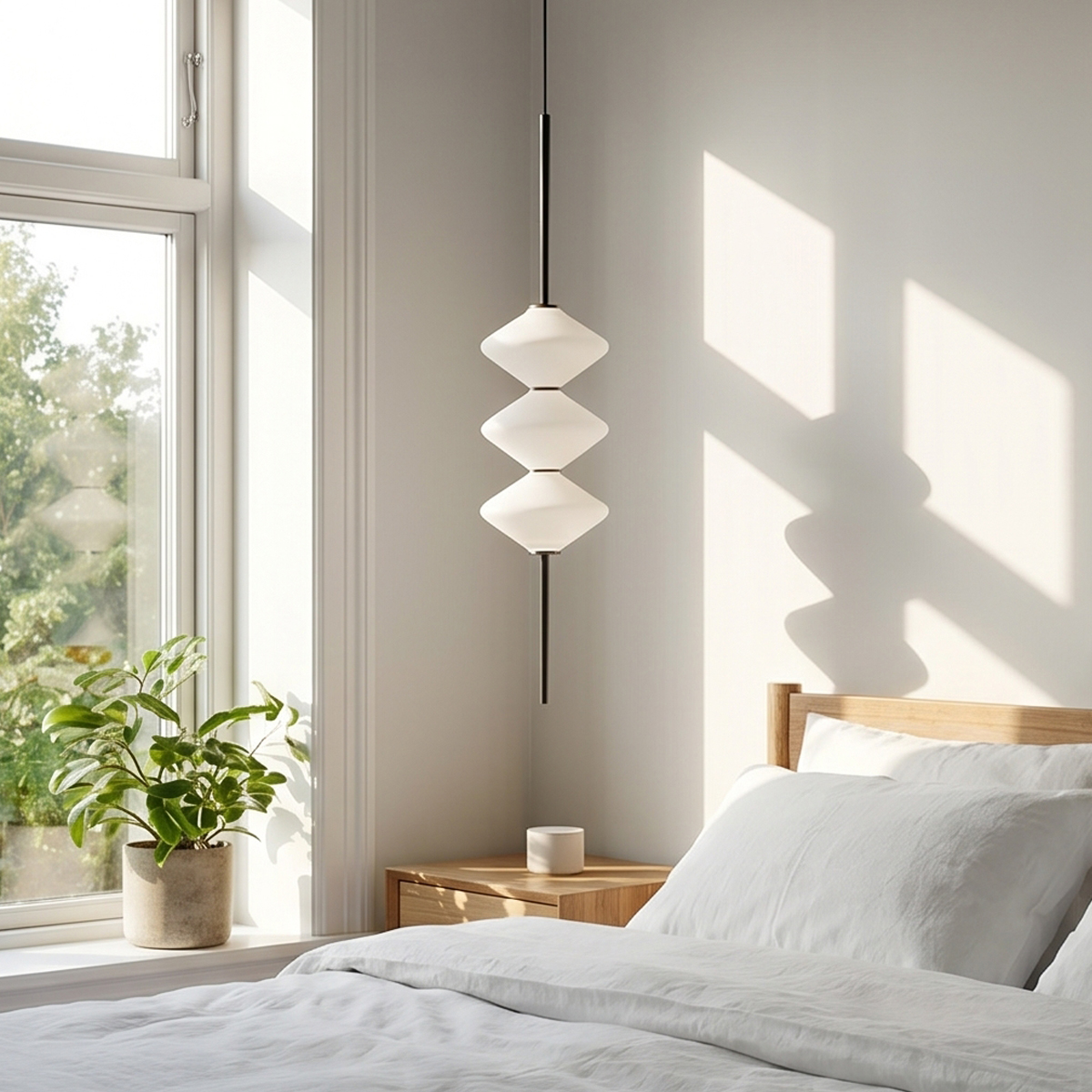 Modern Linear LED Chandelier 7 Modern linear chandelier glowing with warm white 3000K ambient light