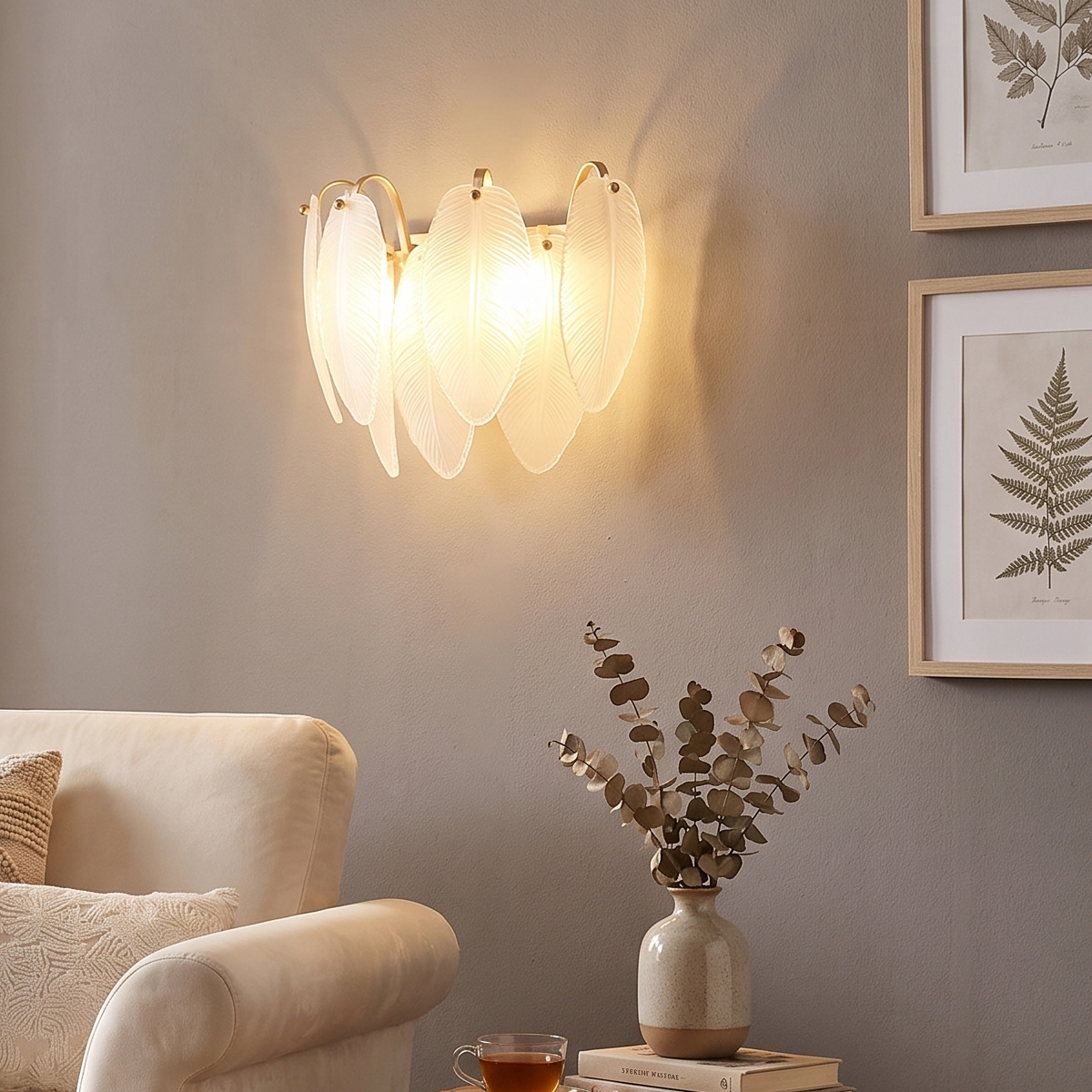 Modern Gold Leaf Glass Wall Sconce 5 Luxury gold leaf wall sconce installed as bedroom decor