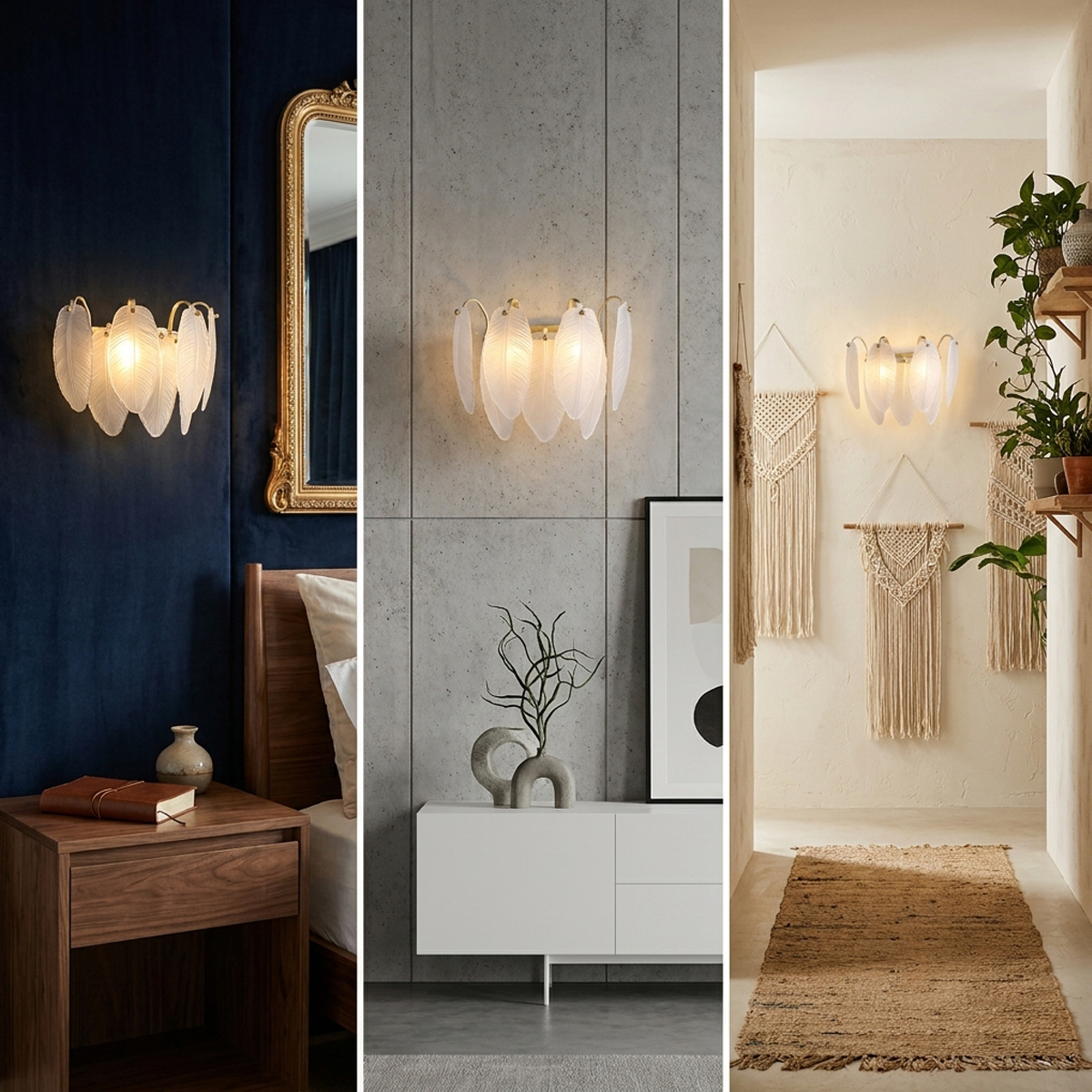 Modern Gold Leaf Glass Wall Sconce 8 Modern leaf wall sconce showcased in different interior settings